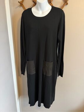 Donna Karan Black Long Sleeve Knit Maxi Dress with Pockets XL
